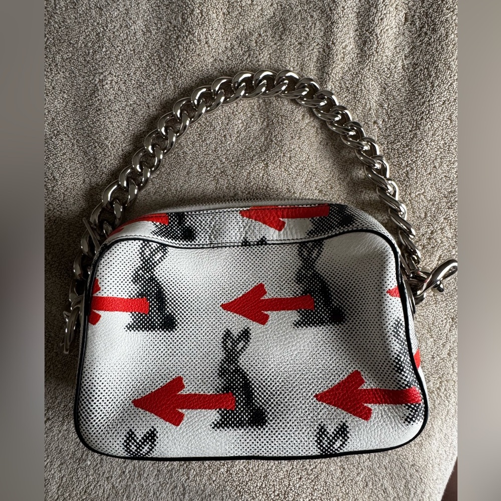 Prada Orange And White Bunny-arrow Print Chain Shoulder Bag' In Orange / White